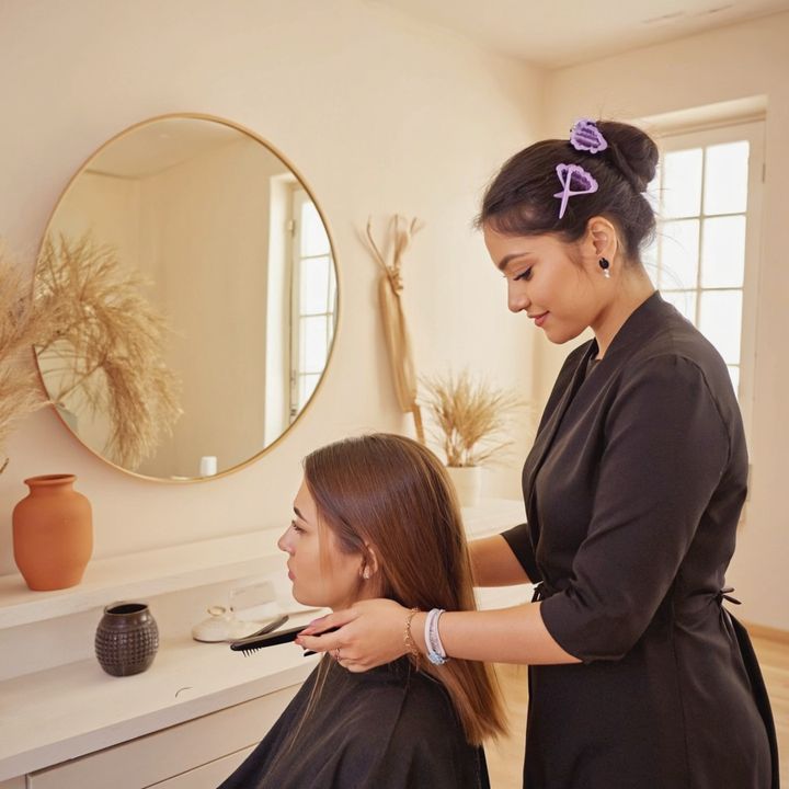 Coiffeuse avec une cliente dans son salon